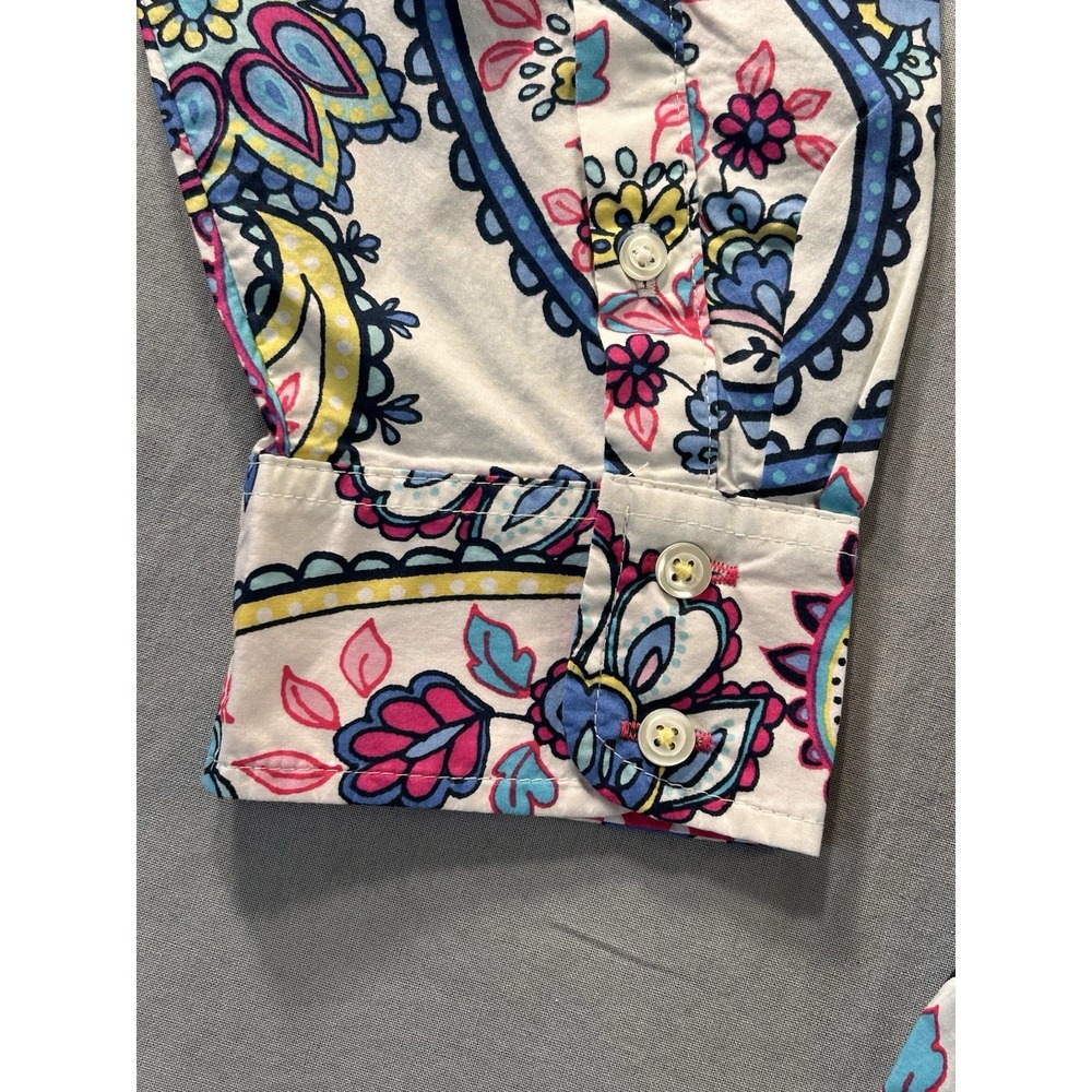 Talbots Classic Cotton White Blossom  Paisley Button Front Shirt‎ Women's Large - Picture 6 of 12